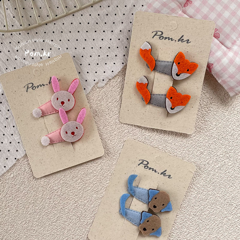New Korean-style cartoon rabbit hair clips, cute children's matching fabric side fringe bangs clips, and girl bye-bye clips Specification image