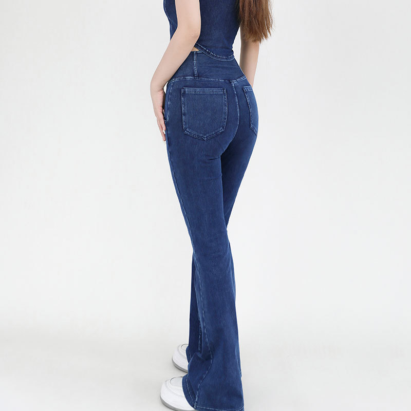 Spring And Summer New Cross-Waist Jeans Women High Spring Lift Hip Double Pocket Sports Outside To Wear Yoga Fitness Flared Pants Specification drawing