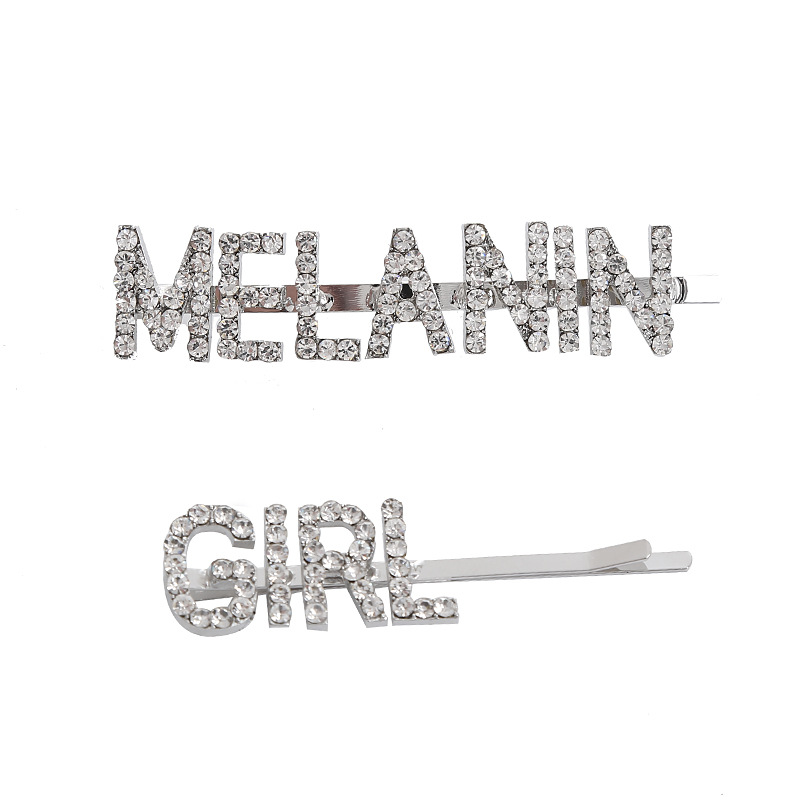 Custom letter hair clips from Europe, America, Japan and South Korea, fashionable hair accessories, simple metal hair clips for girls, water diamond edge clips, factory price wholesale Item Picture