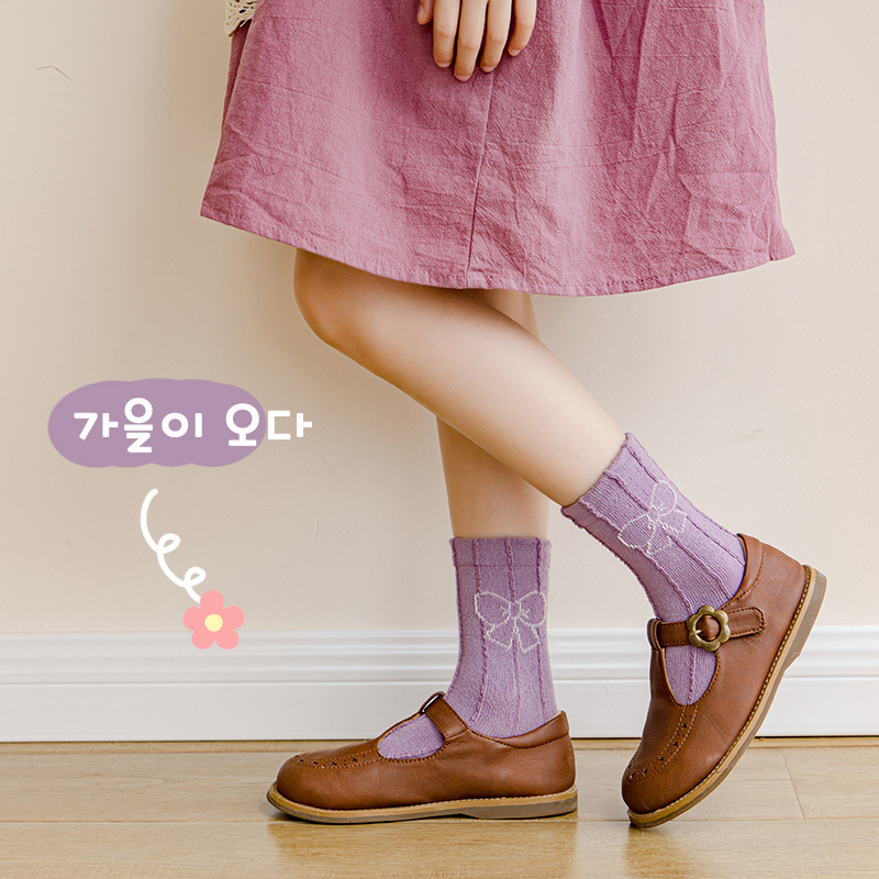 2022 Fall Children's Socks Wholesale Boys And Girls Socks Cartoon Socks Cuhk Kids Solid Color Cotton Socks Student Socks Item Picture