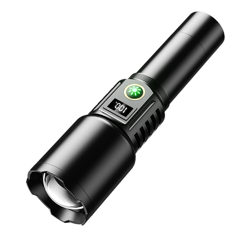 Cross-border white laser zoom high-intensity flashlight, outdoor waterproof, USB charging, power display, high-power LED flashlight Item Picture