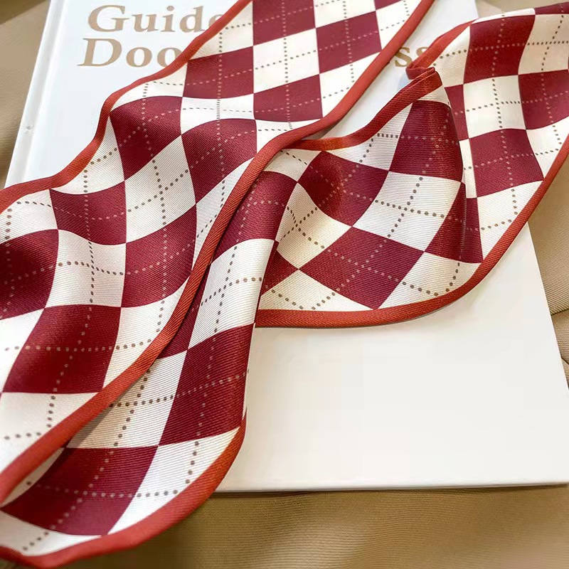 Red Sharp Corner Double Satin Small Long Headband Silk Scarf Women's Scarf Streamers Decorate Suit Scarf All Match details Picture