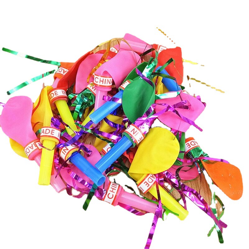 Bagged gold thread whistle balloons, plastic straw whistles, mini balloons, horn balloons, whistles, balloons, children's toys Specification image