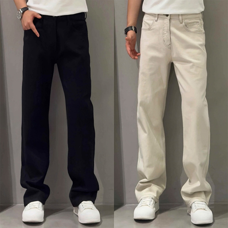 Solid straight-leg jeans for men in autumn, high-quality European style, light luxury casual pants, loose, versatile, elegant and simple long pants
