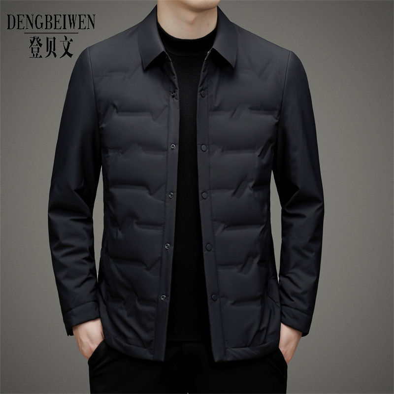 登贝文白鸭绒羽绒服男外套修身轻薄商务休闲上衣简约翻领保暖衬衫