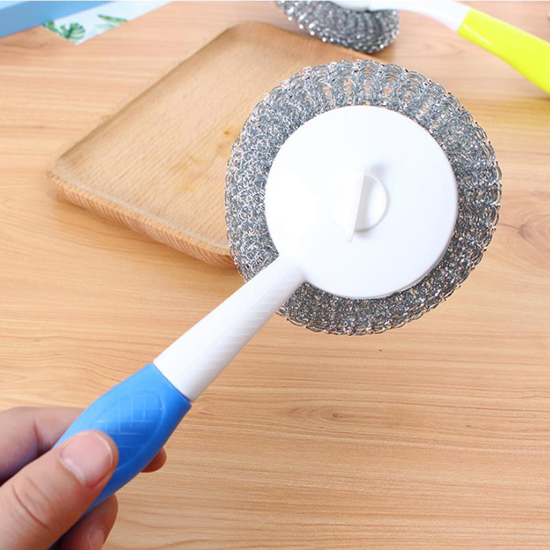 Kitchen wall-mounted cleaning brush, creative long-handled steel wool ball brush to remove grease, pot wash brush, dish wash brush Specification image