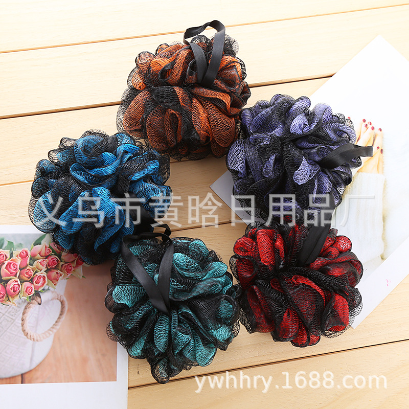 【持嘉】套色花浴球55克PE全新料浴室沐浴球浴花男士起泡球浴擦