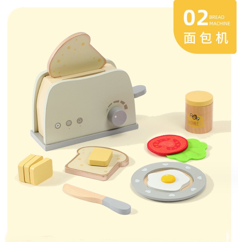 儿童过家家厨具男女孩小家电厨房玩具仿真木质面包机咖啡机详情图3