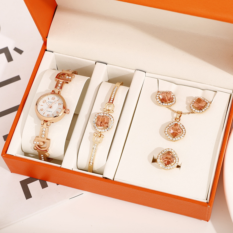 Emperor Shield Watch Five-Piece Foreign Trade Fashion Quartz Bracelet Watch Gift Box Opening Gift Women's Small Round Watch Set details Picture