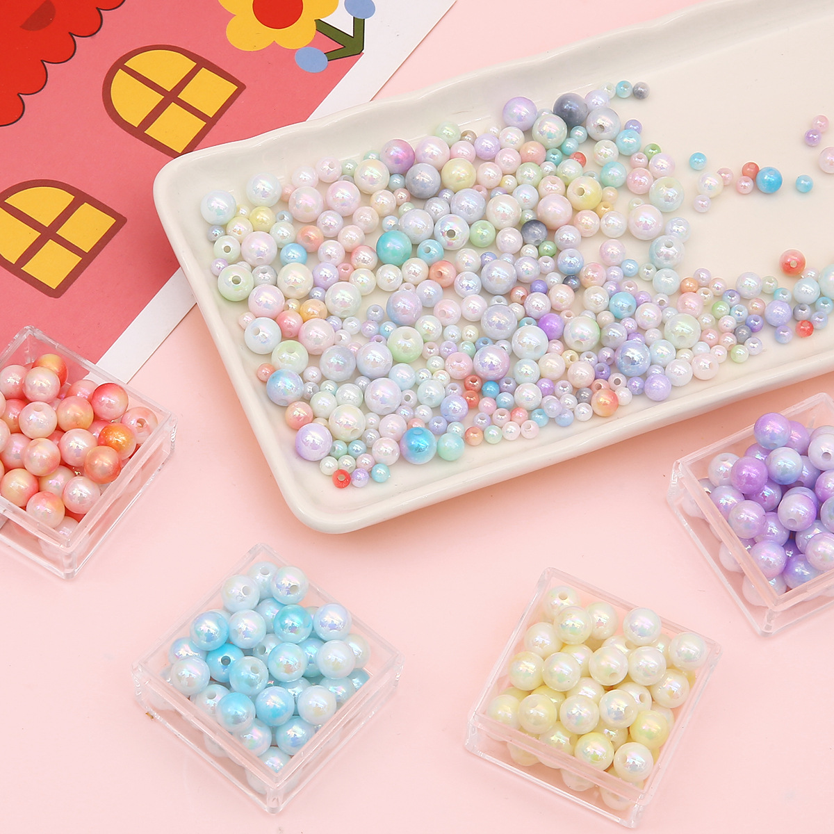 6Mm Acrylic Ab Color Gradient Two-Color Round Beads Diy Handmade Bracelet Jewelry Bead Loose Bead Bracelet Material Specification drawing