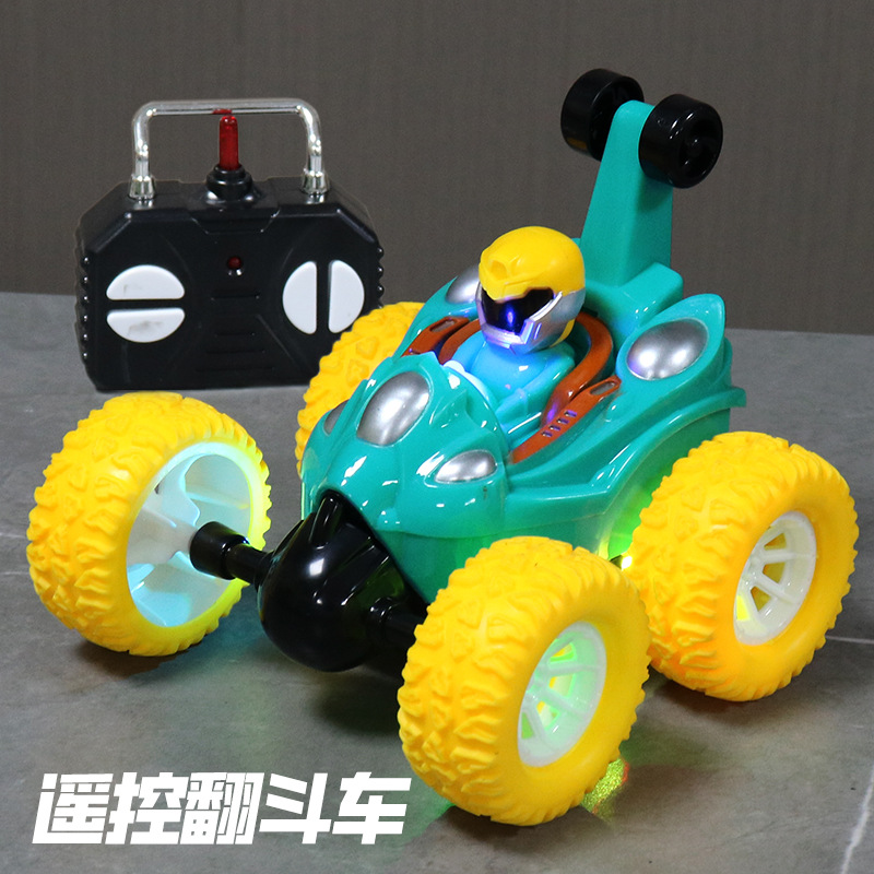Cross-border children's 2.4G four-way remote control dump truck, cool light rolling stunt car, boys' remote control car wholesale