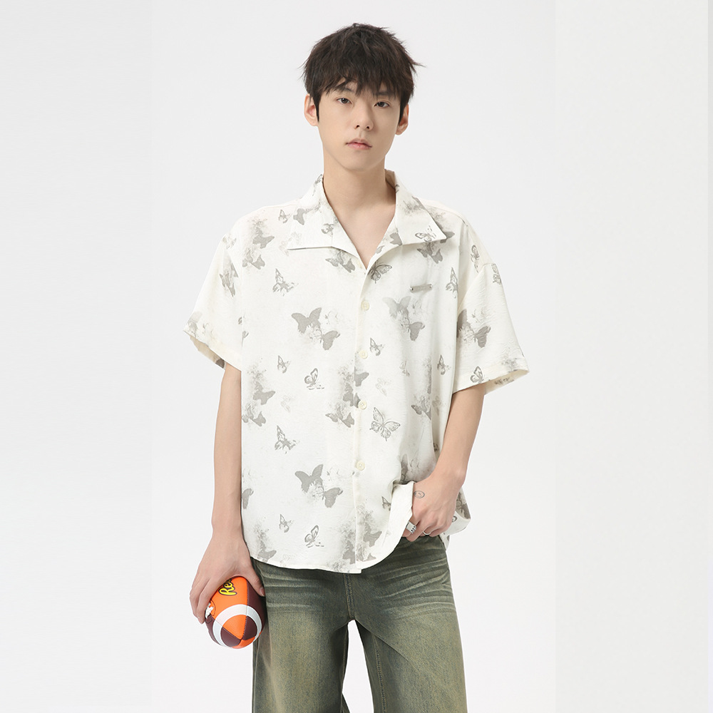 MTLCLOTHES men's Wear: 2024 Summer Collection New Japanese retro butterfly-printed trendy lapel shirts for casual wear Item Picture