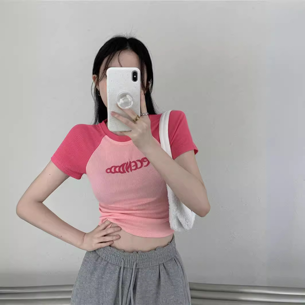 Pure desire style short student top, hot girl slimming 2024 Summer new short-sleeved T-shirt, American design style for women, ins details Picture
