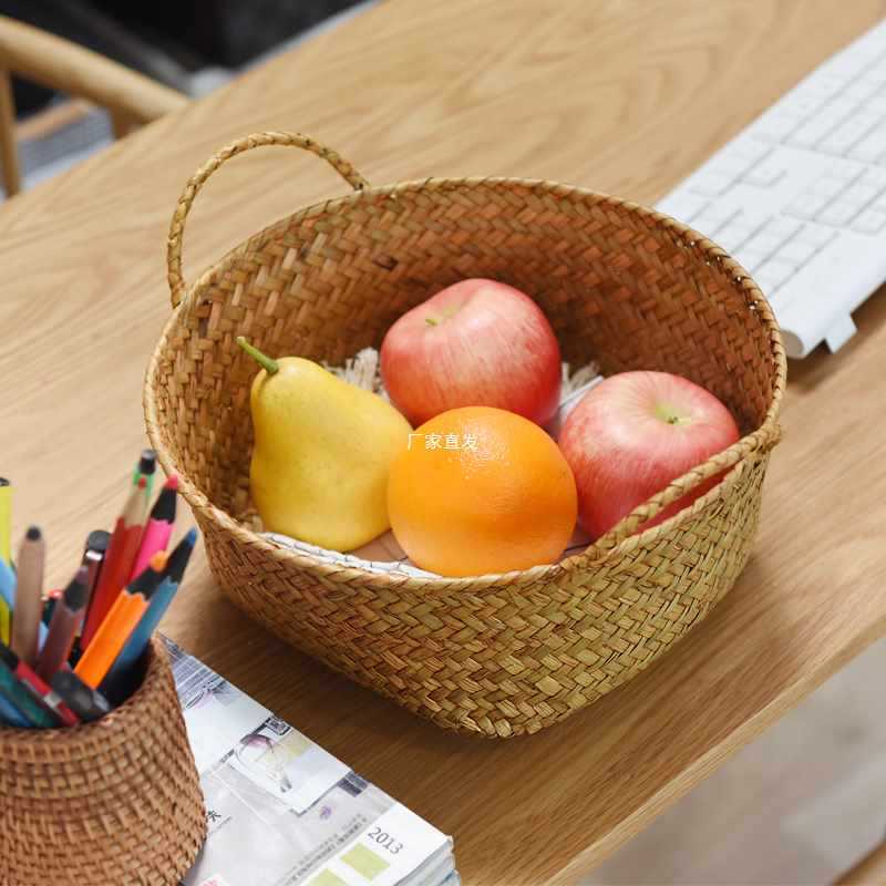 Japanese Grass Woven Fruit Basket Desktop Rattan Woven Storage Basket Fruit Tray Bamboo Woven Home Egg Basket Kitchen Woven Basket
