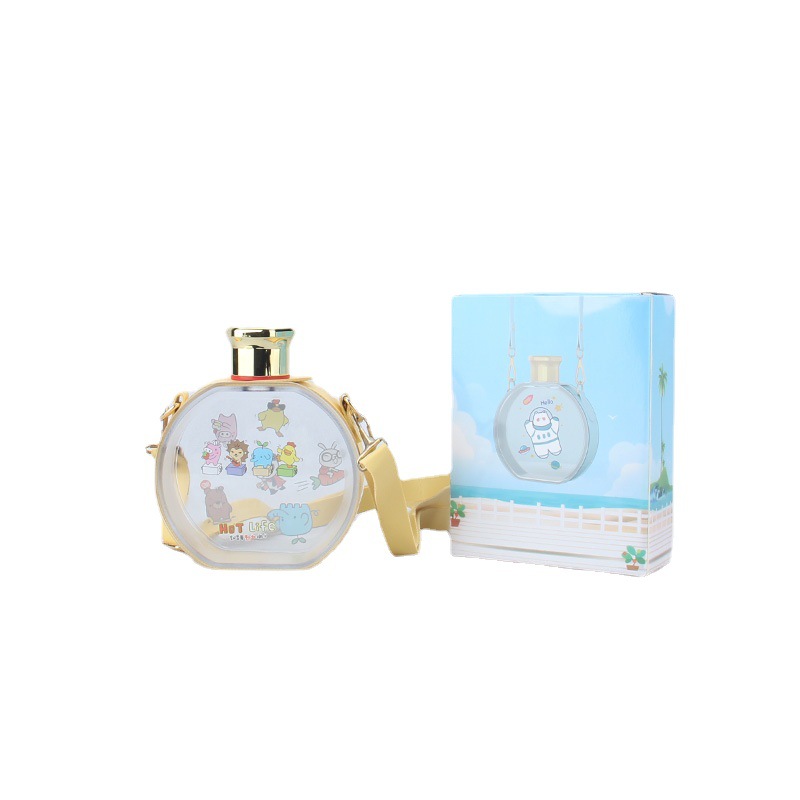 Round Leather Bag Kettle Girl Gold Covered Strap Instagram Cute Little Fresh Water Cup Donut Shaped Plastic Cup Item Picture