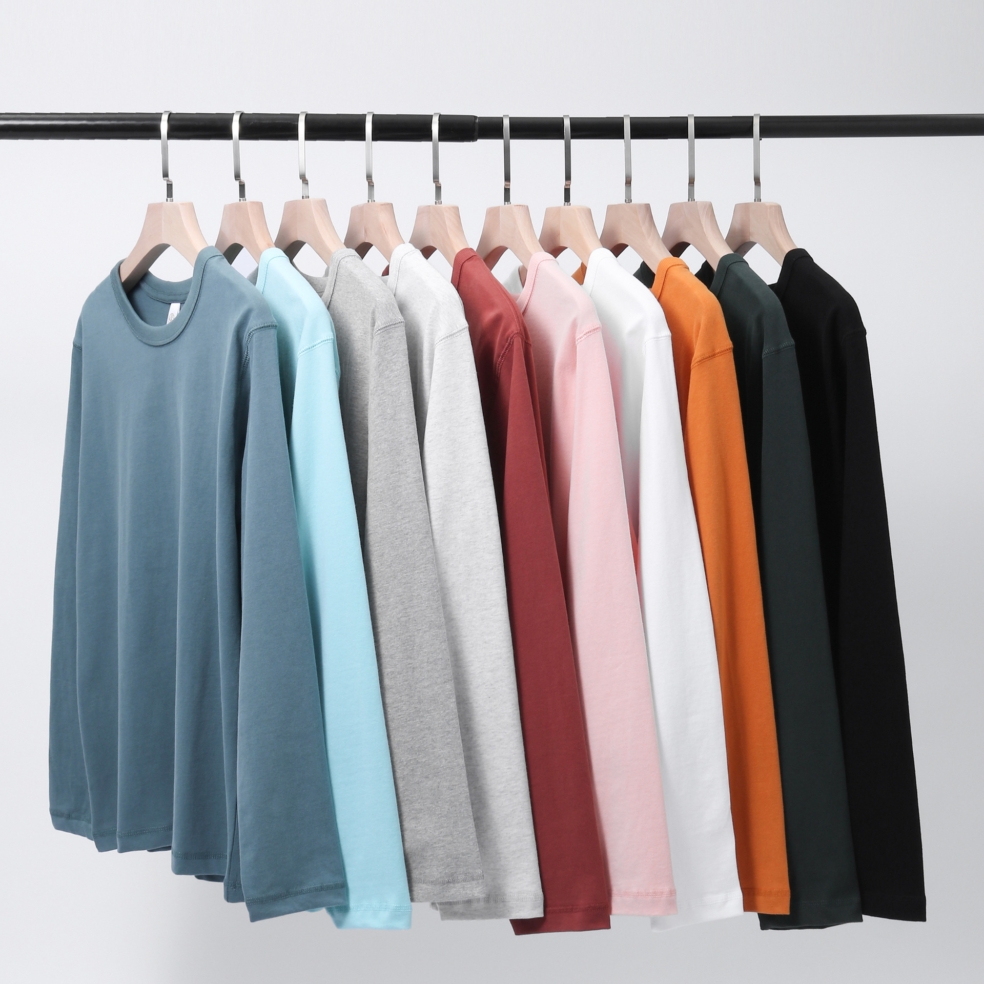 300g heavy-duty pure cotton white T-shirt, long-sleeved men's autumn and winter loose solid color matte thickened base white T-shirt couple's outfit details Picture