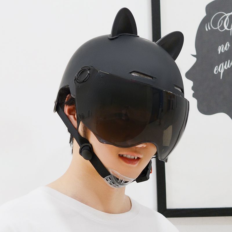 Electric battery car helmet cat ears ladies summer sunscreen breathable helmet men four seasons riding through the Korean home details Picture