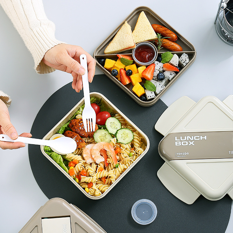 Double Compartmentalized Salad Box Lunchbox For Students Microwavable Lunch Box For Office Workers Portable Picnic Box Specification drawing