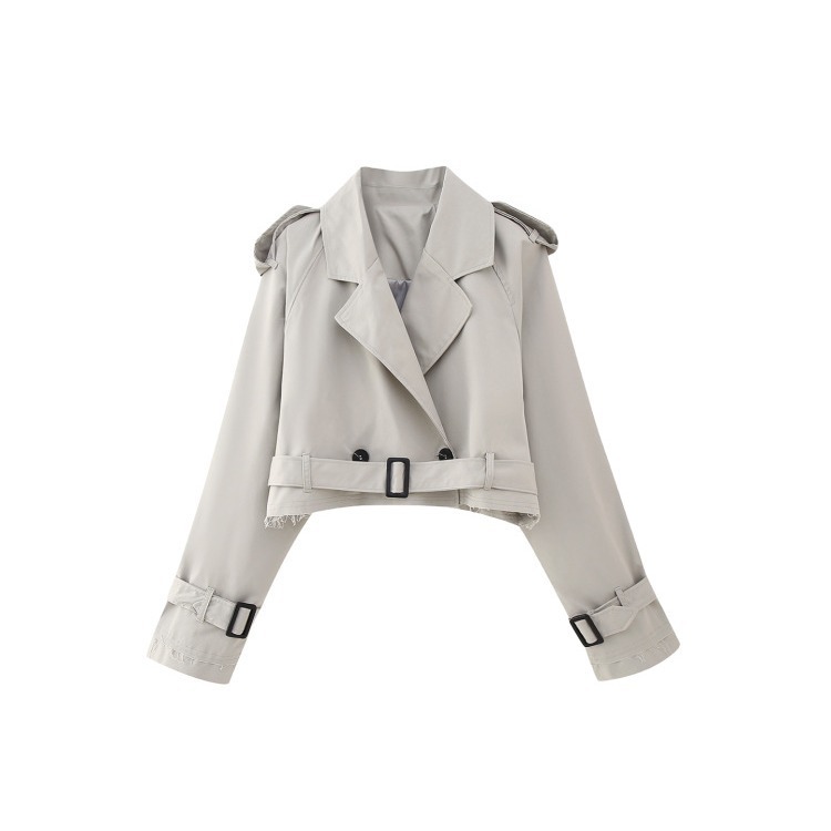 Spot women's wholesale cross-border spring and autumn women's coat European and American style with belt long sleeve short casual trench coat women Item Picture
