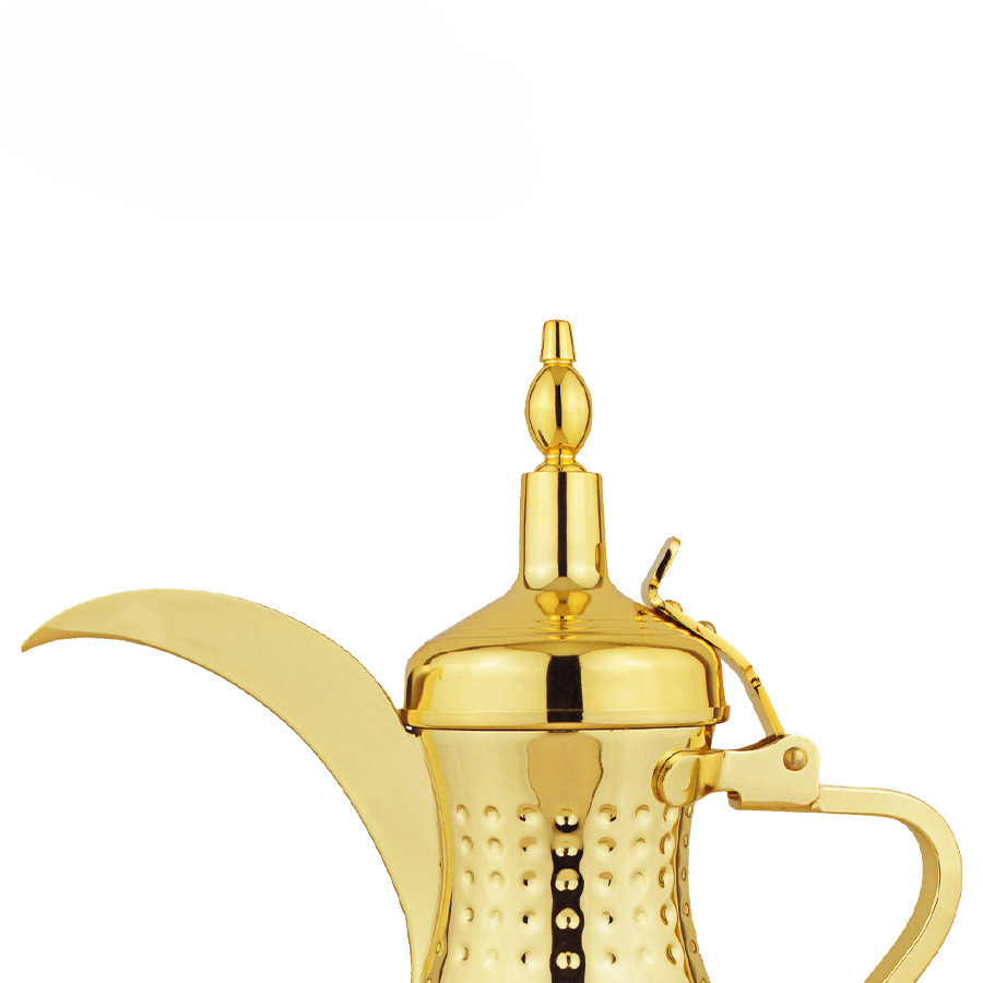 Manufacturer: Middle Eastern Arab Dallah teapot, stainless steel polka dot kettle, gold and silver eagle beak coffee pot details Picture