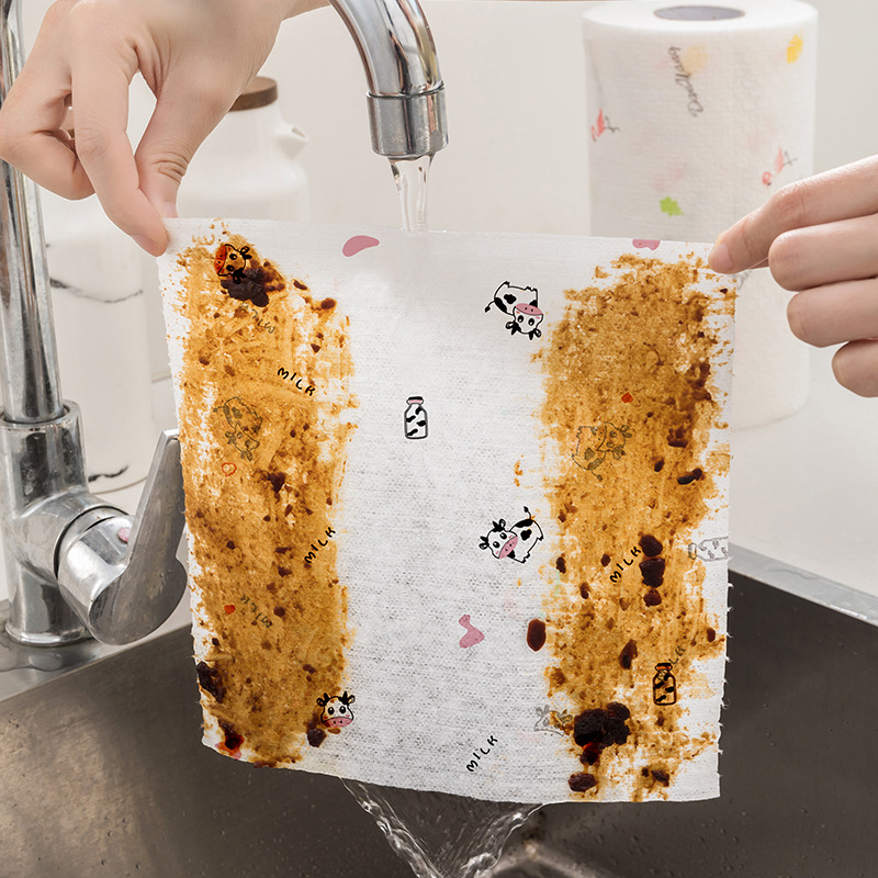 Wholesale dry and wet dual-purpose non-stick kitchen paper thickened disposable lazy cloths can be customized Specification image