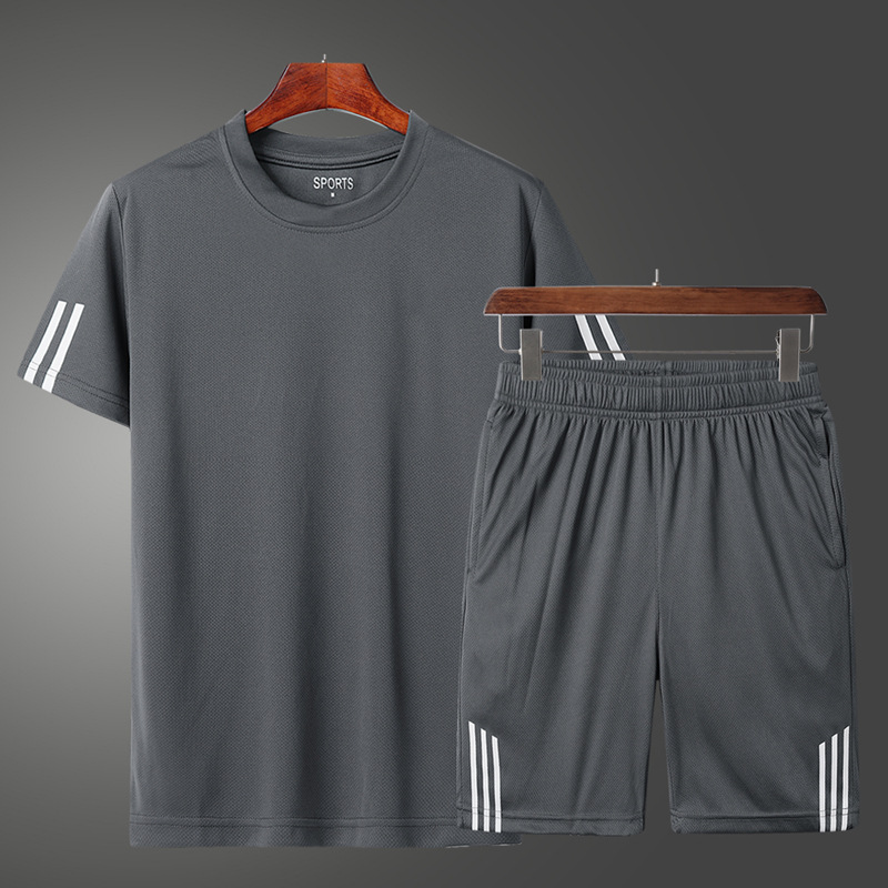 2021 New Three-Bar Sports Leisure Set Men's Summer Fitness Running Breathable Short-Sleeved T-Shirt Set Specification drawing
