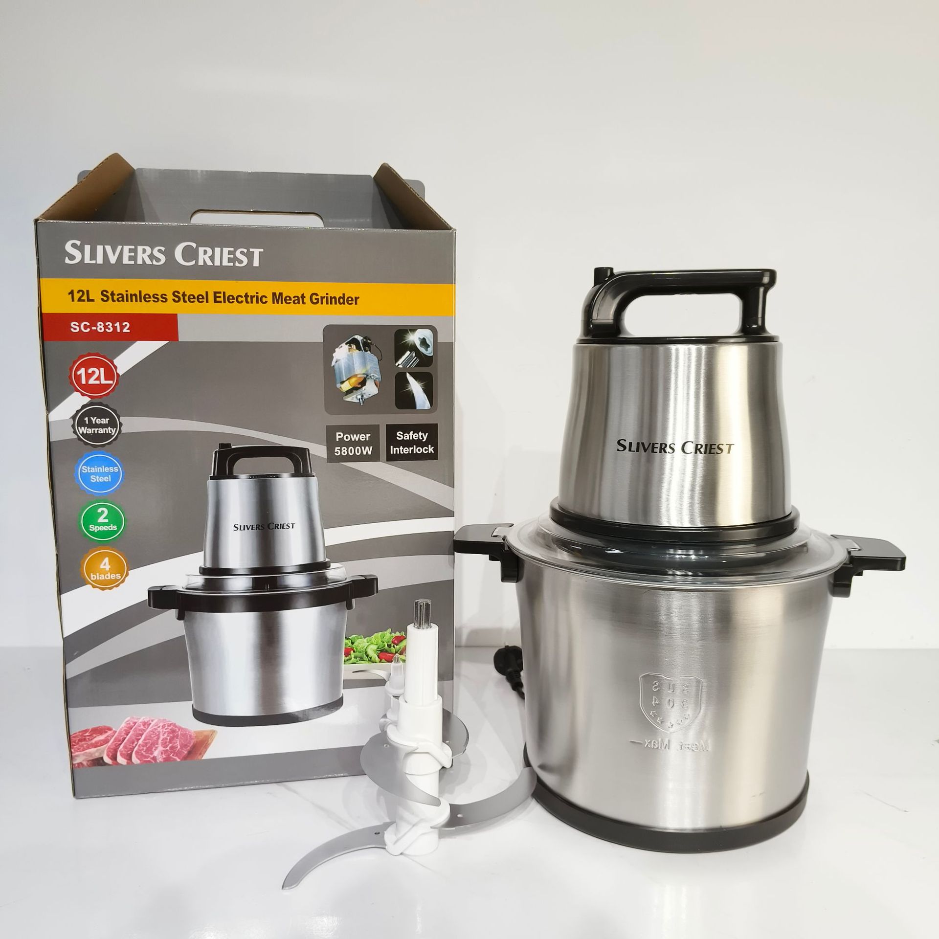 12L Stainless Steel Large-Capacity Meat Grinder For Foreign Trade, Commercial High-Power Vegetable Grinder, Meat Blending And Cooking Machine