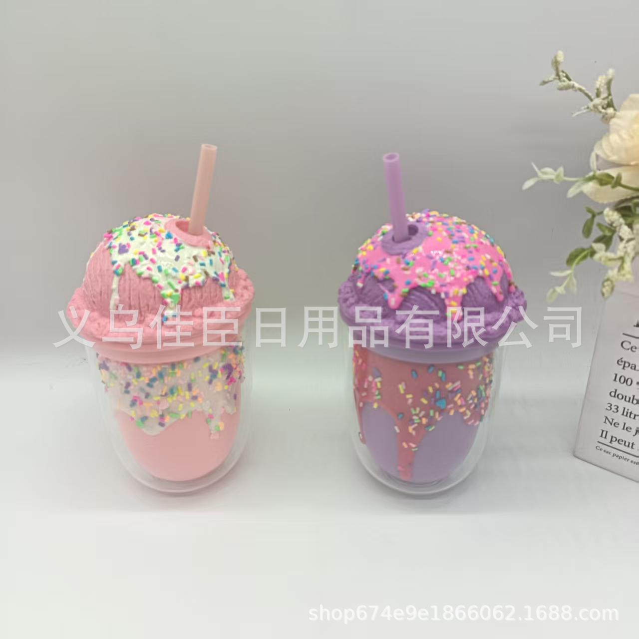 Cross-border exclusive beverage cups, fashionable gift cups wholesale, creative ice cream shaped water cups, large-capacity straw cups full figure
