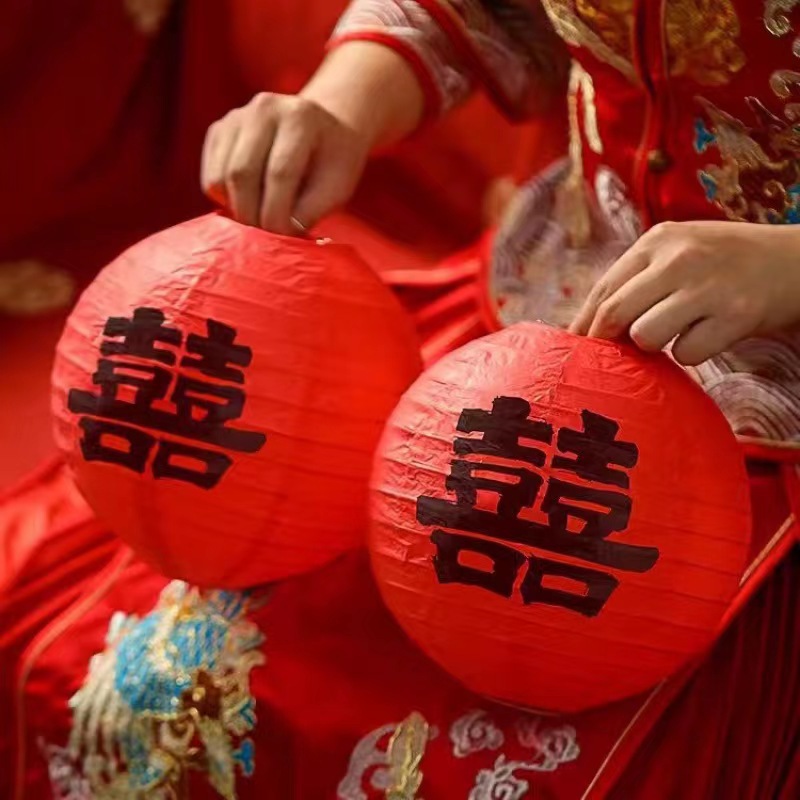 结婚红色喜字灯笼装饰婚房布置中式婚礼场景新娘拍照挂件道具灯笼