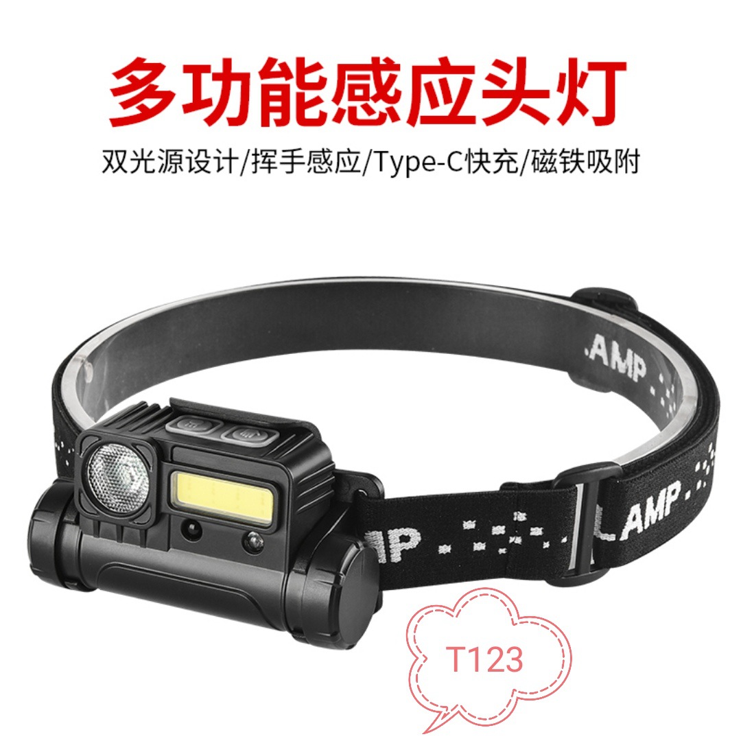 新款XPE+COB头戴式强光手电内置电池磁吸头灯多功能充电式远射灯