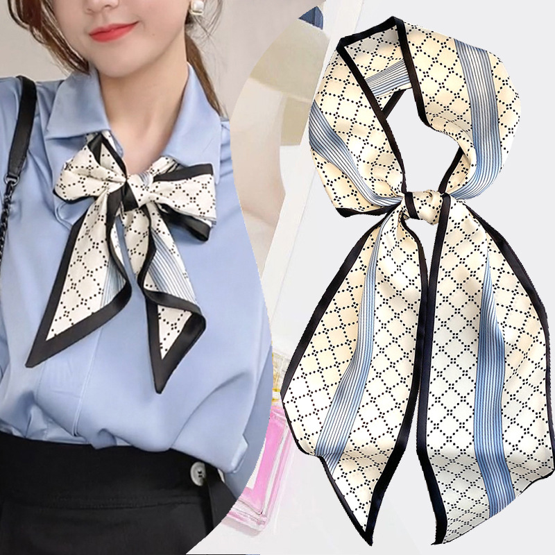 Spring and Autumn Korean versatile small silk scarf, women's narrow long scarf, scarf, belt, ribbon, bag decoration, ins ribbon Specification image