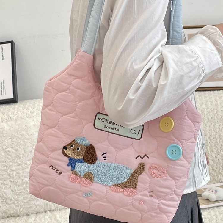 Lazy campus style, cute cartoon pattern student single-shoulder bag, multi-functional casual and trendy, large-capacity tote bag, girls' and children's tutorial bag Specification image