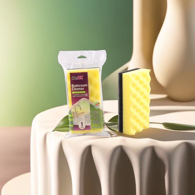 Manufacturers Wholesale High-Density Rubber Soaked Sand Containing Double-Sided Dishwashing Sponge Wipe Clean Sponge Block Bathtub Brush Specification drawing