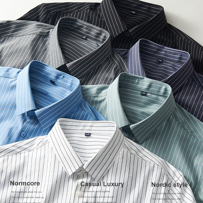 Men's summer short-sleeved shirt, men's business casual no-iron striped shirt Specification image