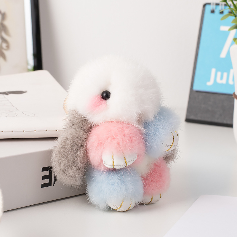Mink Hair Rabbit Pendant Diamond Doll Dead Rabbit Car Key Chain Korean Version Color Fur Plush Pendant details Picture