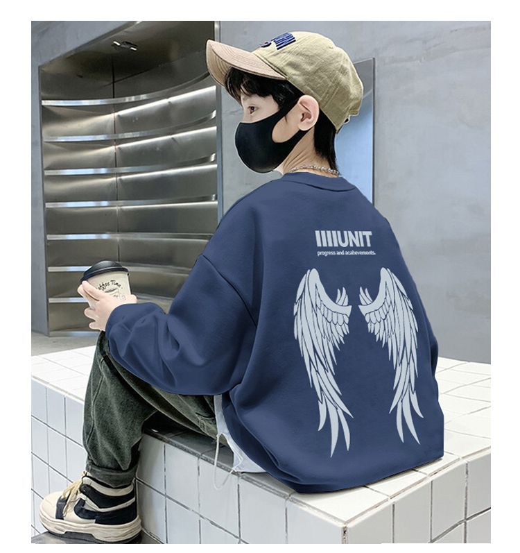 天才鲸 童装男童卫衣秋装前后印花新款加绒宽松上衣男孩中大童潮详情24