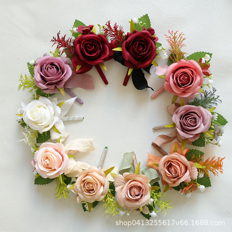 跨境热销婚庆仿真玫瑰花新郎新娘胸花婚礼布置欧式森系简约装饰详情4