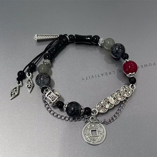Original handcrafted rope and beaded women's bracelet, trendy men's bracelet, niche design, new Chinese-style jewelry for couples