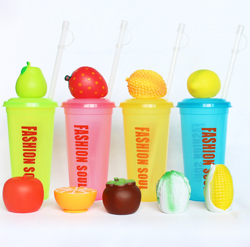 Ins Creative Cute Cartoon Fruit Straight Drink Straw Water Cup Animal Head Space Juice Bottle Can Print Logo Specification drawing