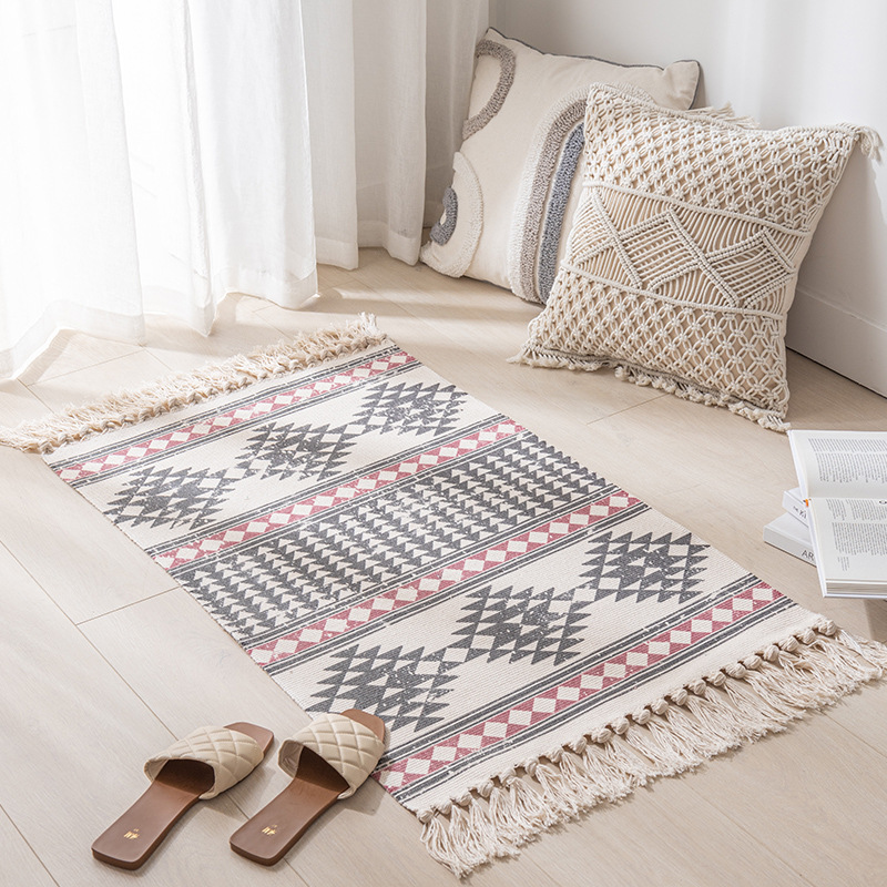 A Generation Of Foreign Trade Carpet National Wind Cotton Woven Mat Geometric Pattern Bedroom Fringe Bed Blanket Specification drawing