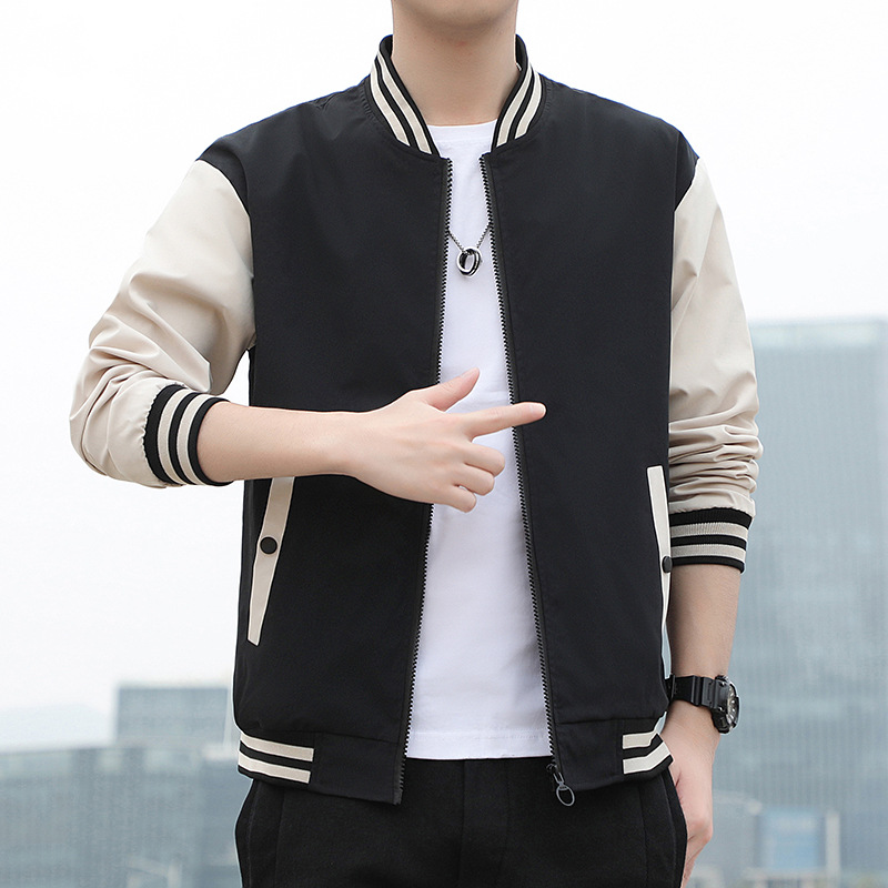 2022 New Spring Autumn Men's Jacket Korean Version Of The Trend Youth Casual Coat Fashion Stand Collar Baseball Wear Men's Wear Specification drawing