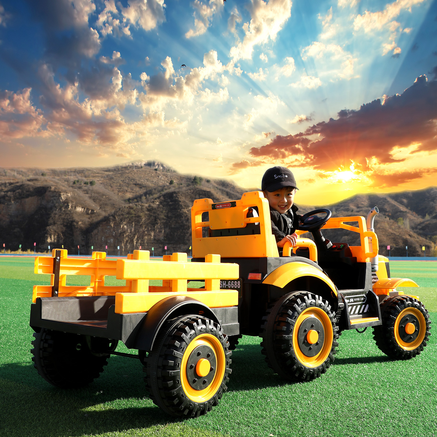 儿童电动汽车拖拉机工程车带斗可坐大人大款男女充电玩具车详情图2