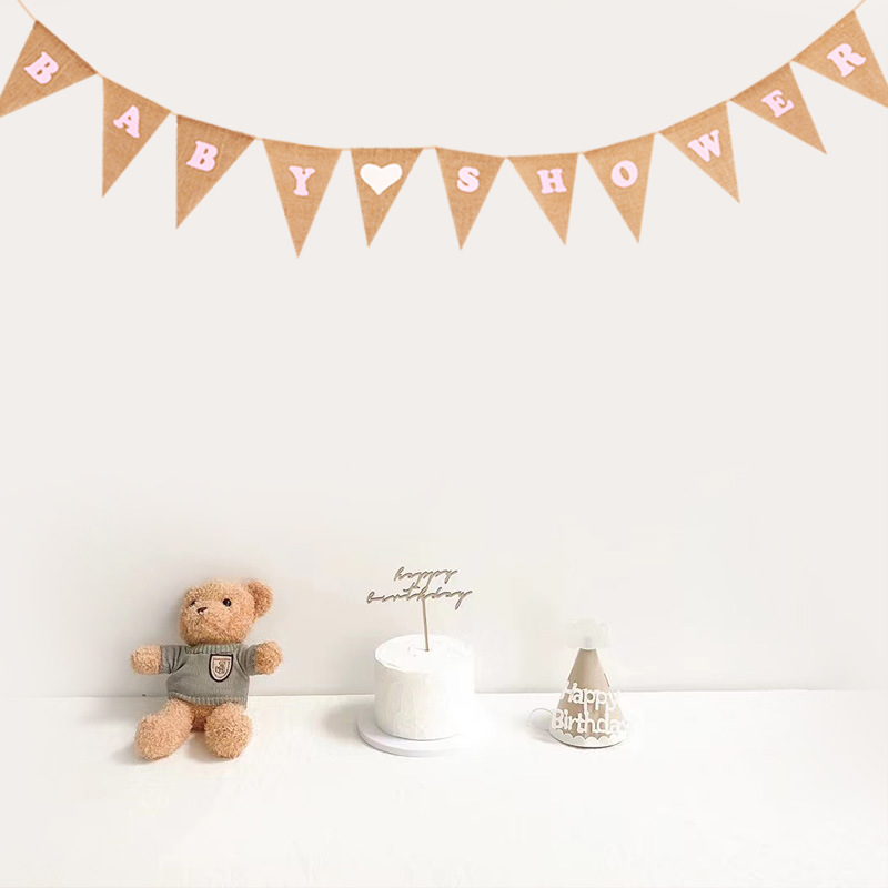 Factory direct supply of linen triangular flags for BABY SHOWER party baby shower linen decorative flags
