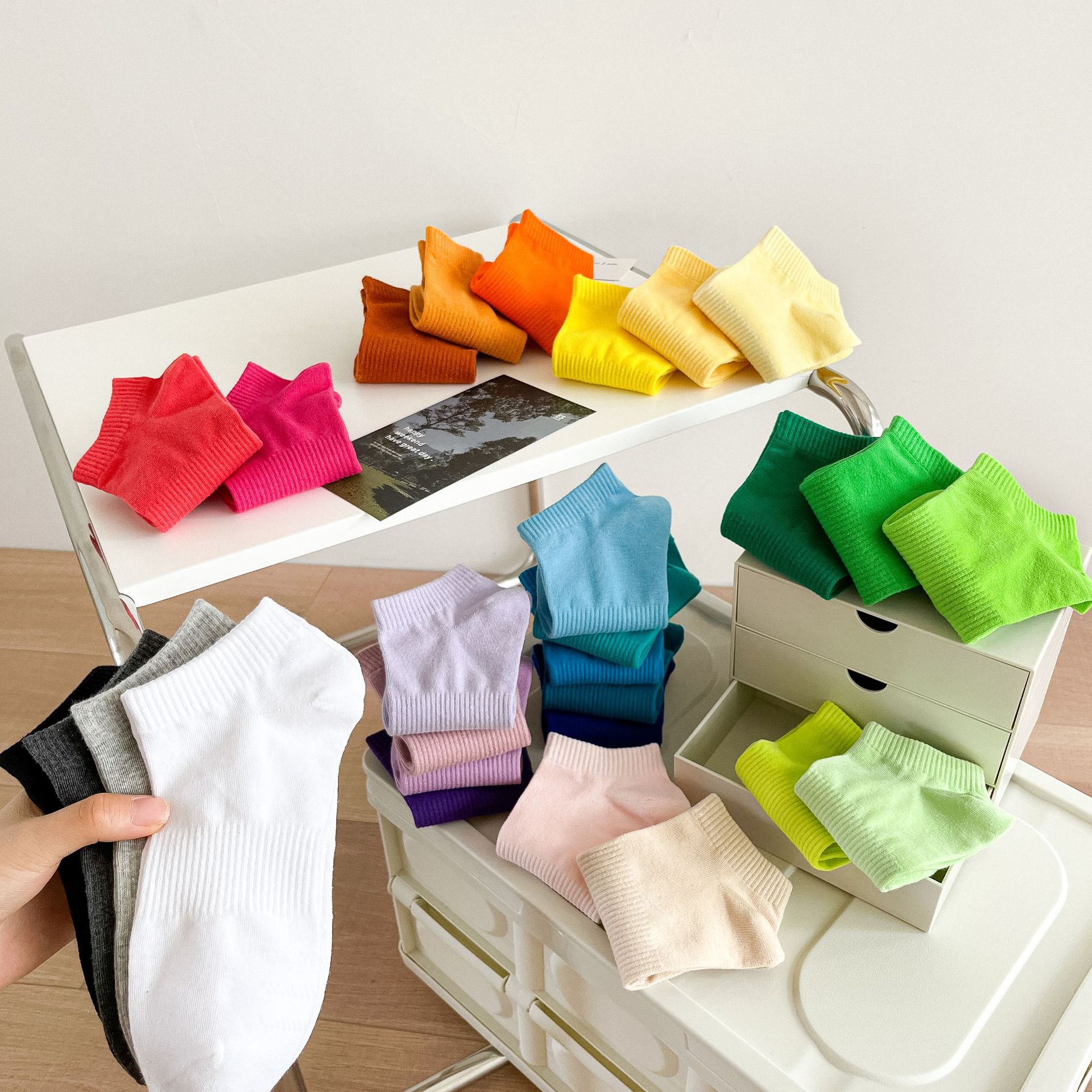 Spring and summer thin short socks Japanese-style candy-colored silicone anti-slip shallow socks, ins trendy rainbow-colored sports cotton socks details Picture