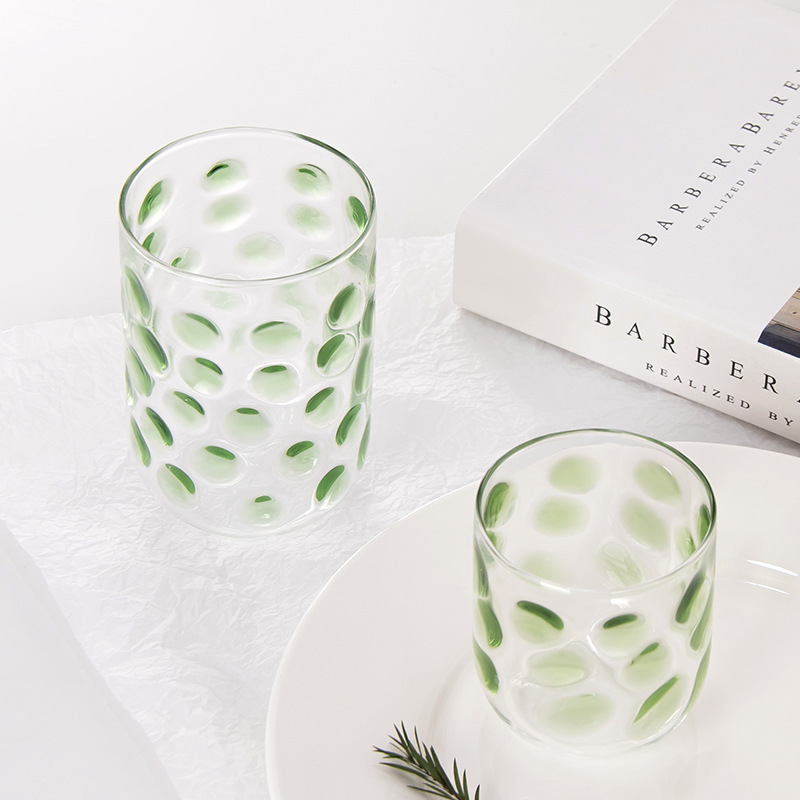 Colorful candy polka dot glass cups, breakfast milk cups, glass water cups, transparent glass water cups, juice cups Application Scenario