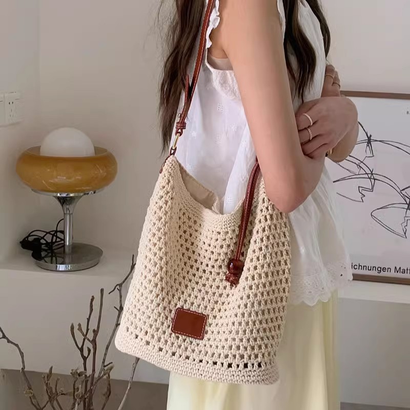 Summer hollowed-out woven bag 2026 new style laid-back and relaxed single-shoulder bag, vacation travel tote bag, beach bag Specification image