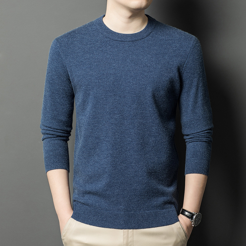 Puyuan woolen sweater Autumn and Winter New Style 450g pure wool men's woolen sweater round neck warm thick knitted sweater for men details Picture