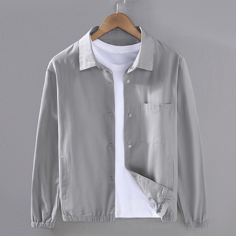 Men's spring and autumn men's solid color simple pure cotton men's jacket, commuting casual, lapel trendy top Specification image