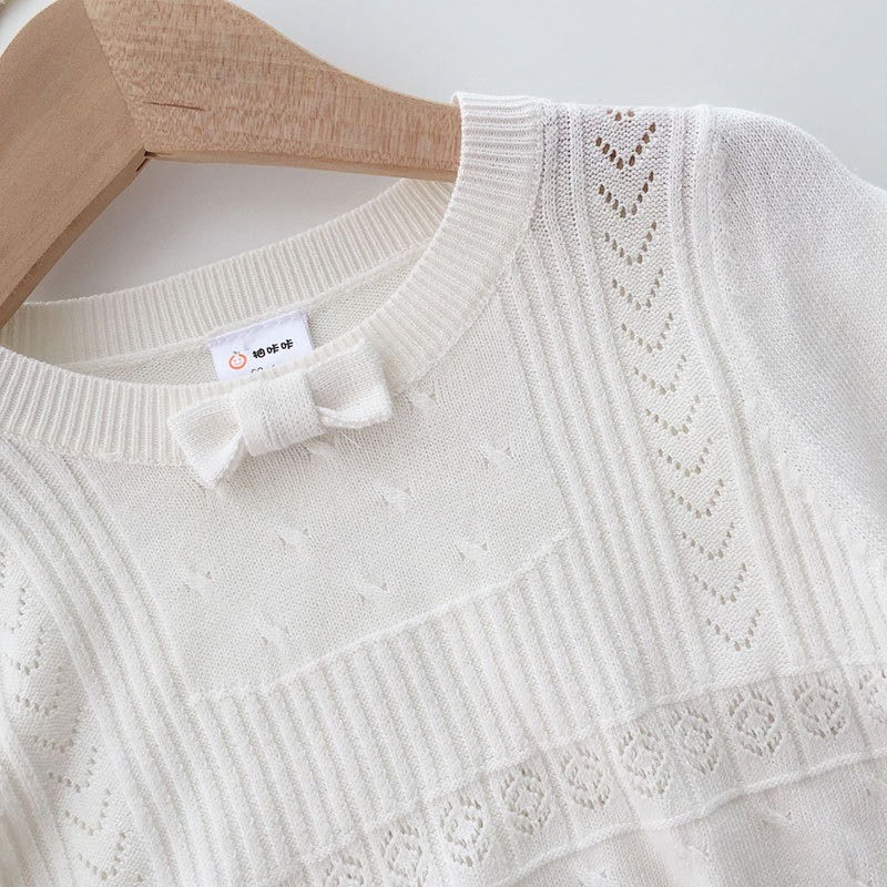 Summer girls' short-sleeved T-shirt, Korean style, trendy baby knitted short-sleeved, children's half-sleeved, ice silk top, thin style Item Picture