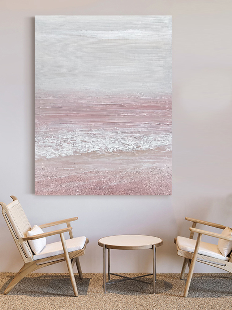 QJHY's thick-textured hand-painted "Pink Beach" oil painting for the entrance hall, living room decoration, and abstract bedroom wall hanging Specification image